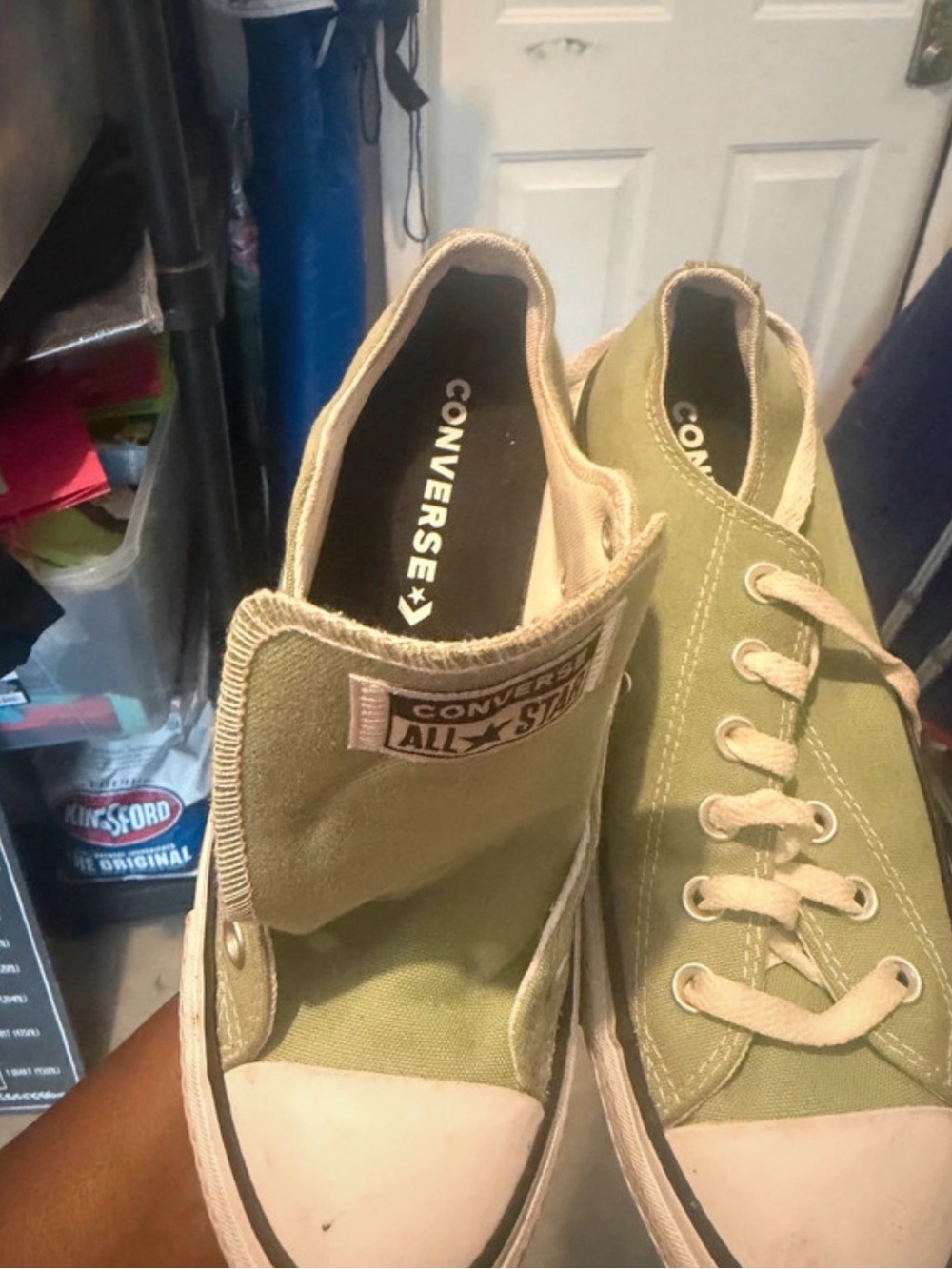 Converse Low Top Sneakers - Light Olive Green & White - Picture 2 of 4